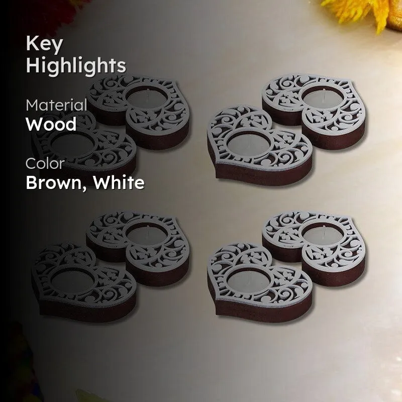 Intricate Heart Wood Tea Light Holder (Black) - Set Of Eight media 2