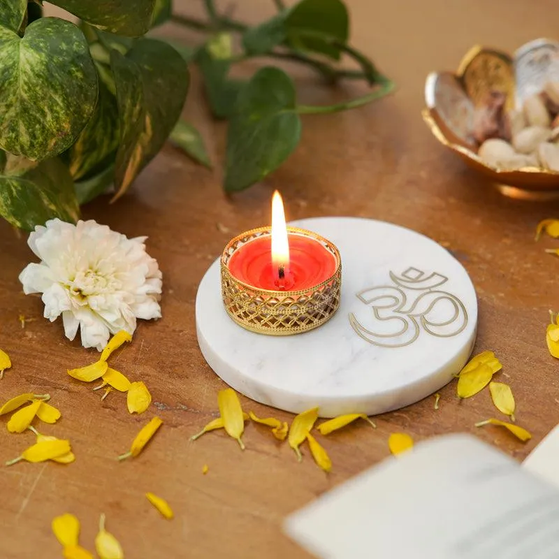 Om Tealight Candle Holder With Marble Base media 4
