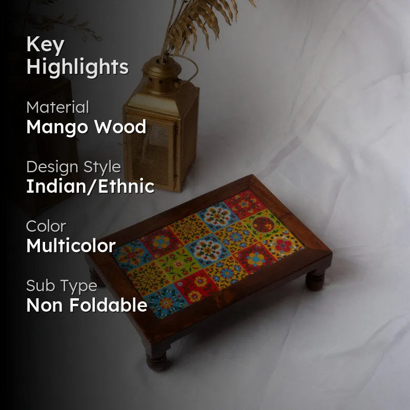 Nyra I Folk Art Mango Wood Stool - 12 inch media 2