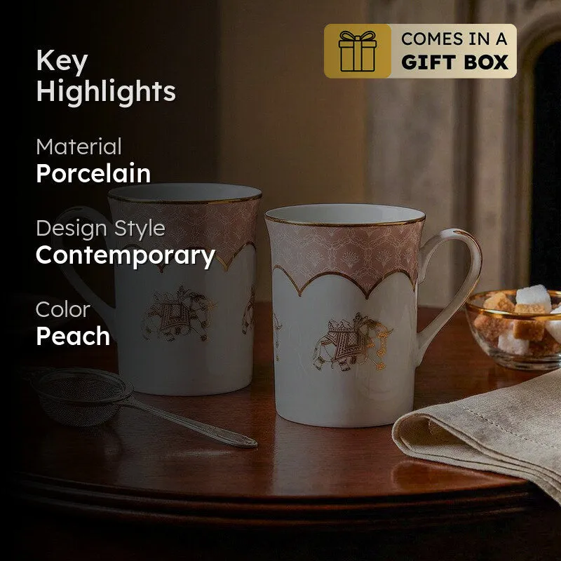 Gilded Legacy 24k Gold Brushed Porcelain Coffee Mug (300 mL Each/Peach) - Set Of Six media 2