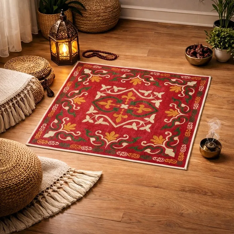 Divine Aangan Prayer Mat (Red) - 550 GSM media 1
