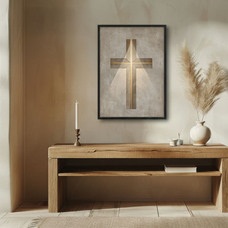 Holy Cross Glow Wall Painting With Black Frame