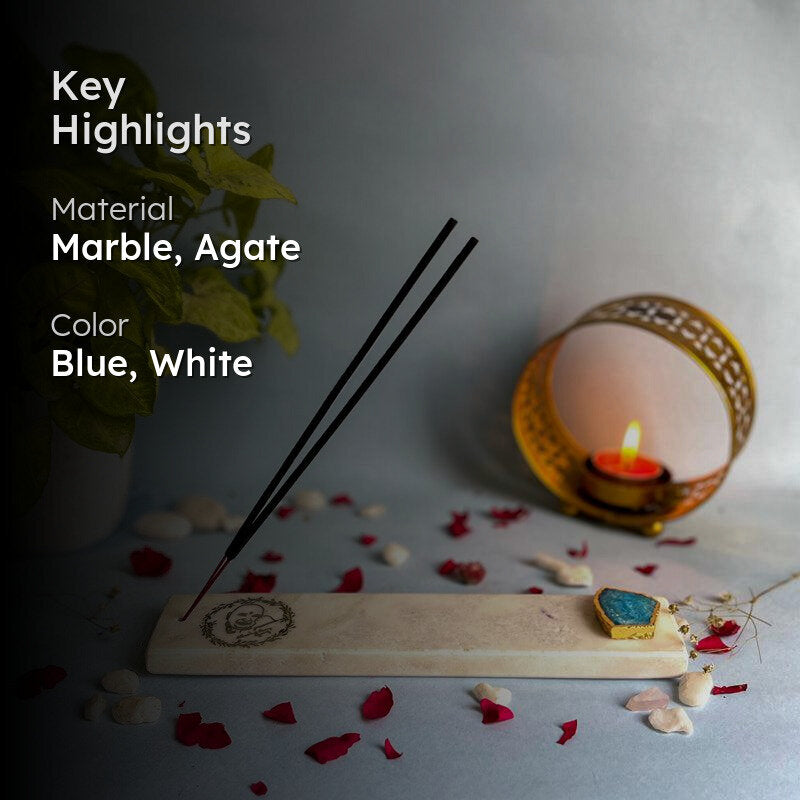 Guruji Marble Incense Holder With Agate Plating - Turquoise Blue media 2