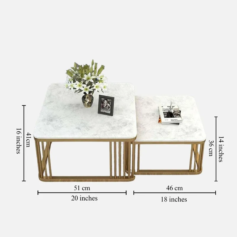 Elysian Edge Accent Table with Marble Top (Gold & White) - Set Of Two media 5