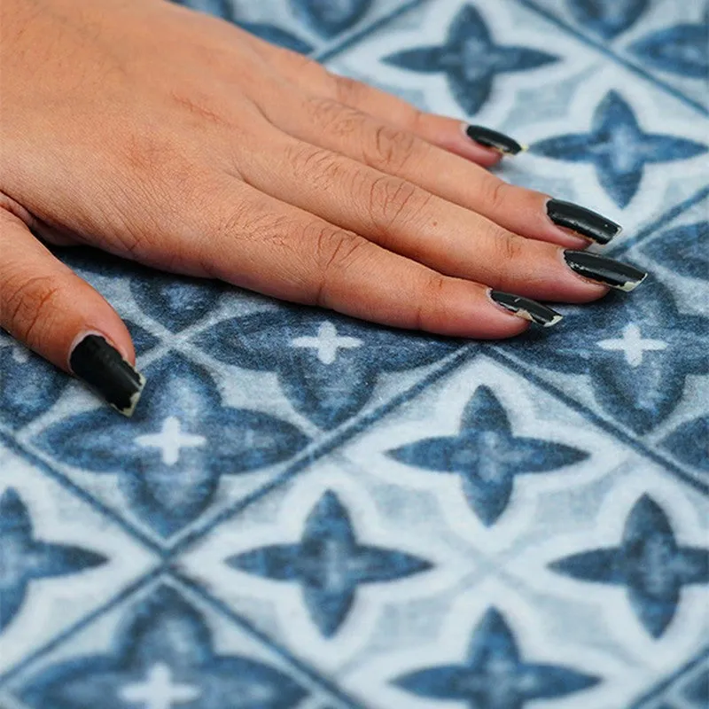 Muted Mosaic Polyester Kitchen Floor Mats (Blue) - Set of Two media 8
