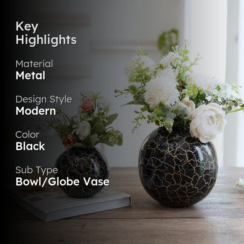 Manva Crackled Ball Vase (Black) - Set Of Two media 2