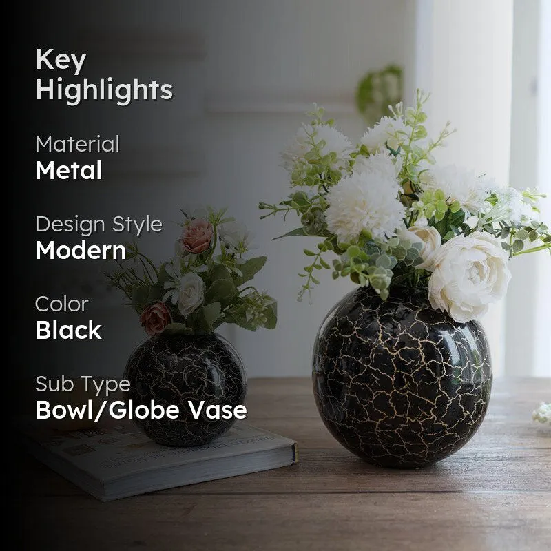 Manva Crackled Ball Vase (Black) - Set Of Two media 2