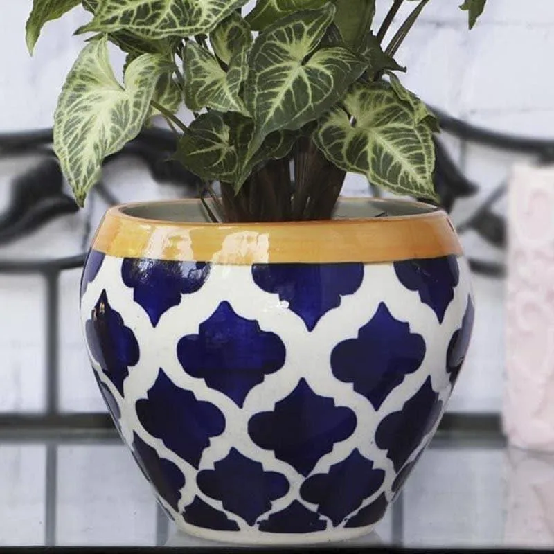 Ugaoo Apple Rose Ceramic Pot (15 CM) - Blue media 4