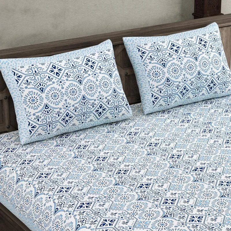 Madhuprerna Printed Cotton Bedsheet (Blue) - 160 TC media 3