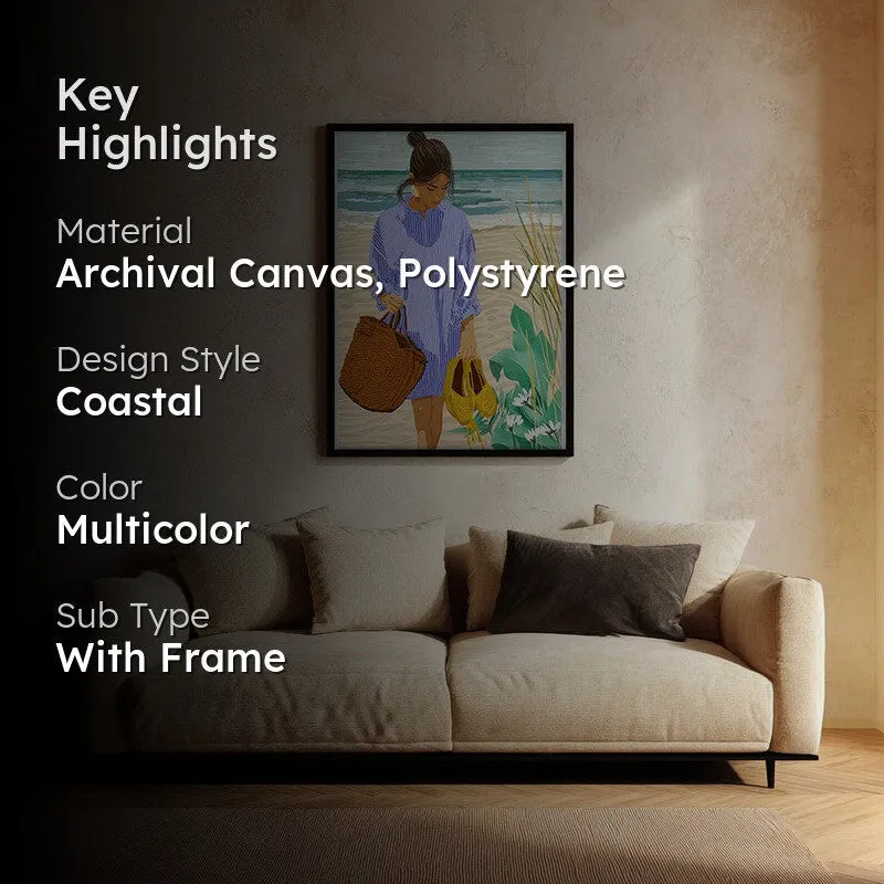 Sandy Shore Canvas Wall Painting - Black Frame media 2