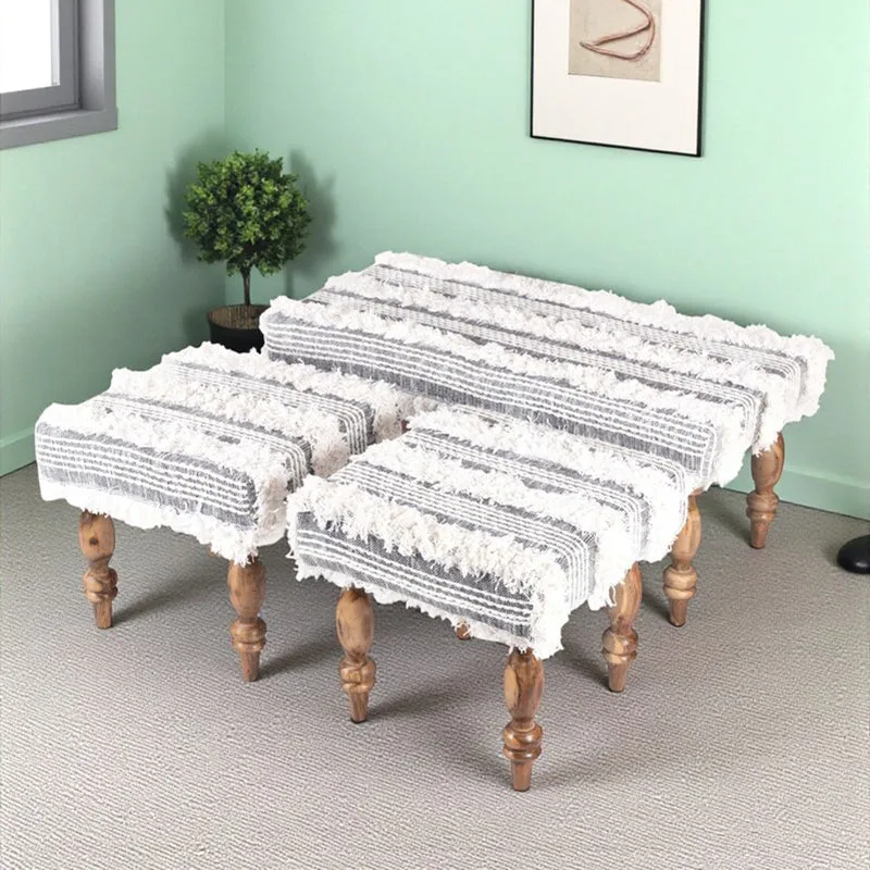 Cazro Sheesham Wooden Bench with Stools (Grey) - Three Piece Set media 3