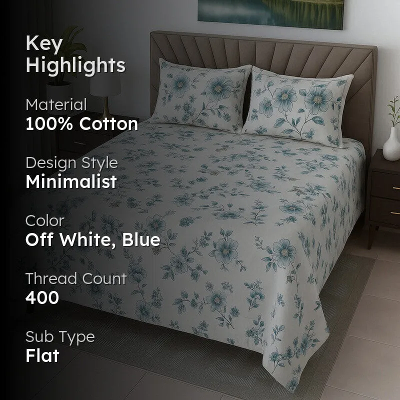Gentle Petals Cotton Bedsheets (Teal) - 400 TC media 2