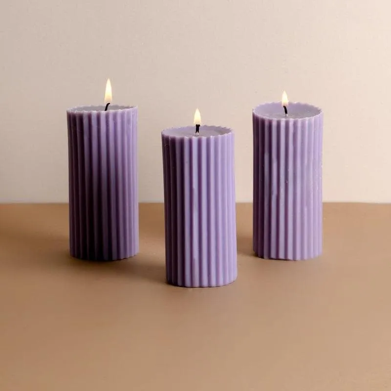 Lavender Fields Ribbed Pillar Scented Candles - Set Of 3 media 3