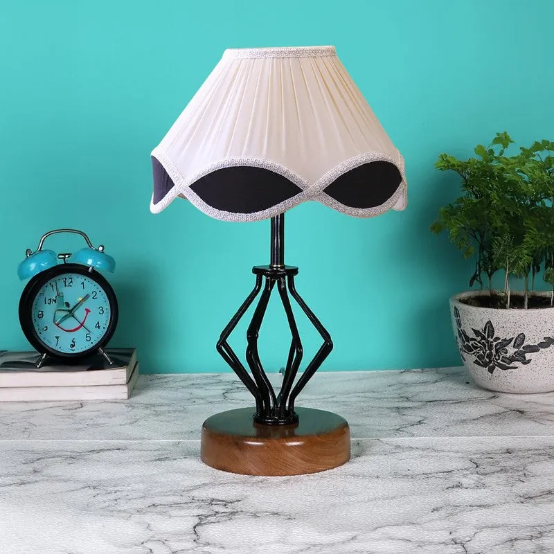 Aurenix Cotton Table Lamp With Wooden Base - Ivory media 4