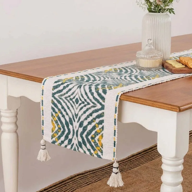 Pyraza Handwoven Tasseled Cotton Table Runner media 1