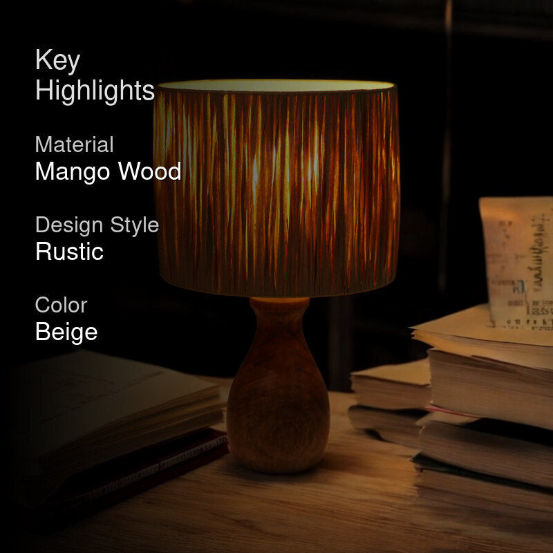 ArcLit Rattan Mango Wood Table Lamp - Beige media 2