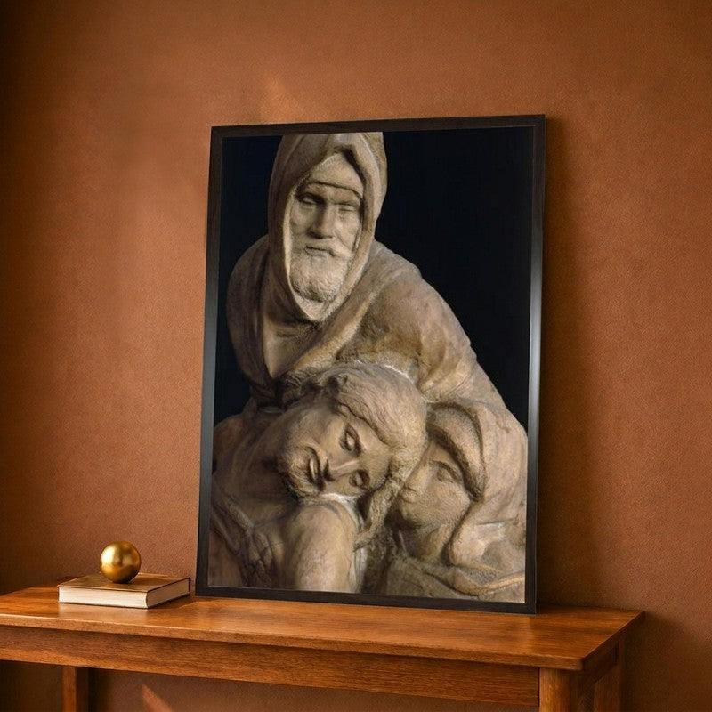 Jesus Mary and Nicodemus Detail from Pieta Bandini Canvas Wall Painting - 12 x 18 Inches