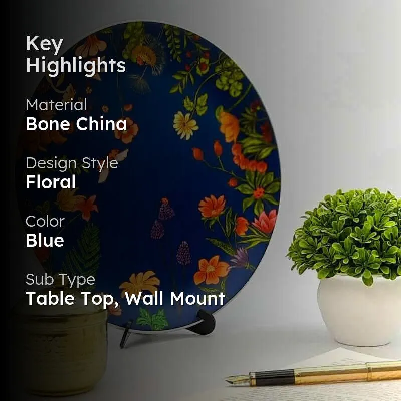 Floral Bliss Blue Decorative Wall Plate media 2
