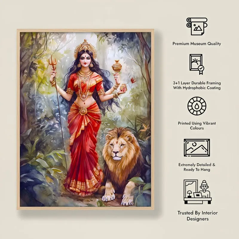 Jagat Janani Spiritual Archival Paper Wall Painting - Natural Brown Frame media 8