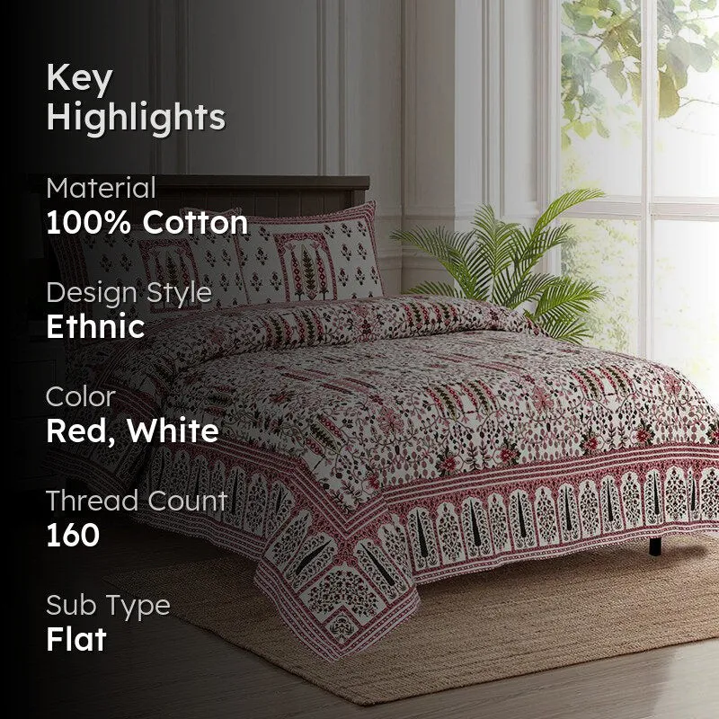 Ritu Mandala Ethnic Cotton Bedsheet (Red & White) - 160 TC media 2