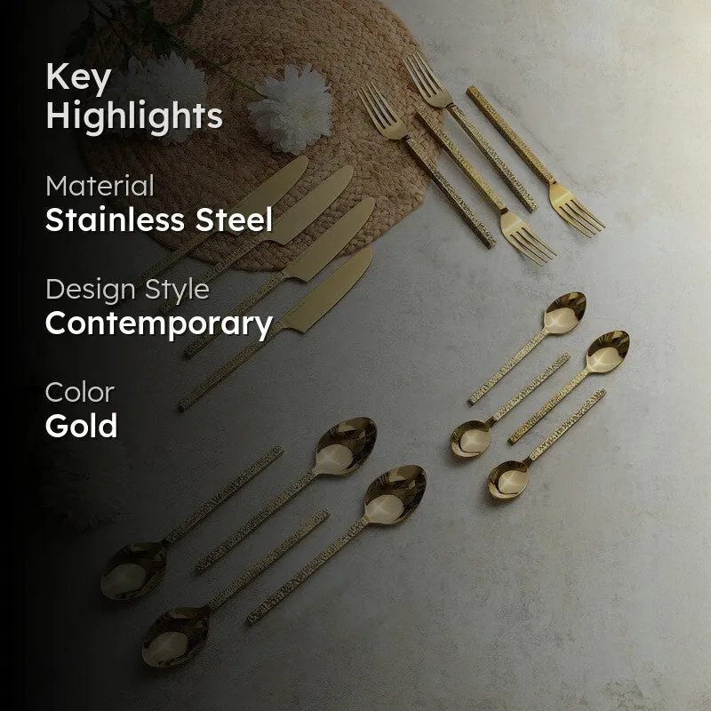 Silvora Stainless Steel Cutlery Set (Gold) - Sixteen Piece Set media 2