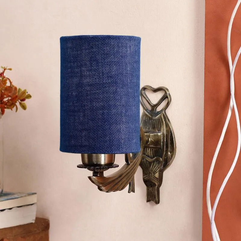 Love Gleam Atva Cylindrical Fabric & Metal Wall Lamp - Blue media 3