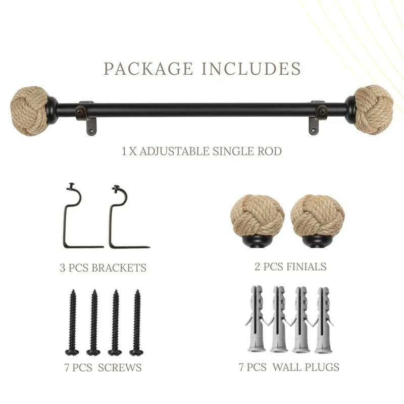 Archiron Extendable 1" Single Curtain Rod With Round Finial & Bracket media 6