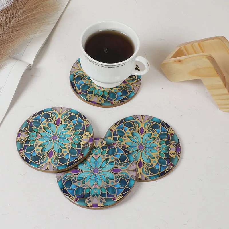 Floral Feast Wooden Coasters with Stand - Five Piece Set media 1