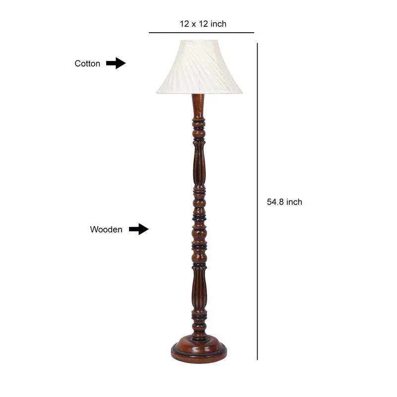 Masiya Vintage Wooden Floor Lamp With Pleated Shade - Off-White media 7