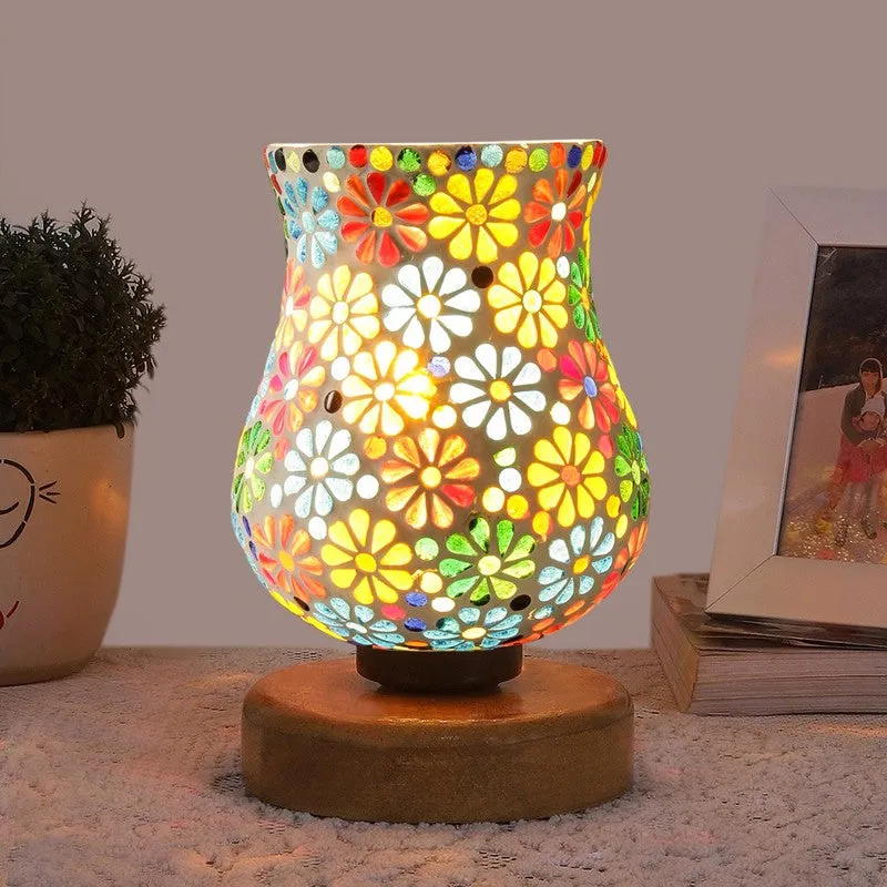 Oryvia Mosaic Glass Table Lamp With Wooden Base - Multicolor media 3