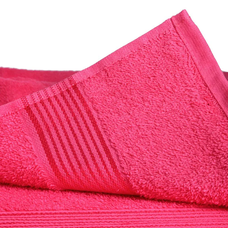 Red towel showing plush surface and striped border detail