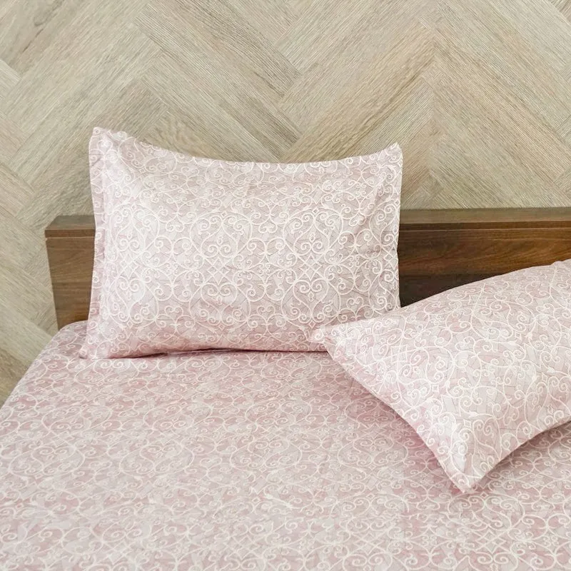 Caravel Floral Cotton Bedsheet (Pink) - 200 TC media 4