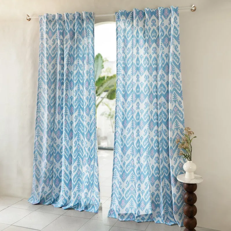 Tranquebar Home Creative Waves Cotton Curtains(Blue) - Set Of Two media 3