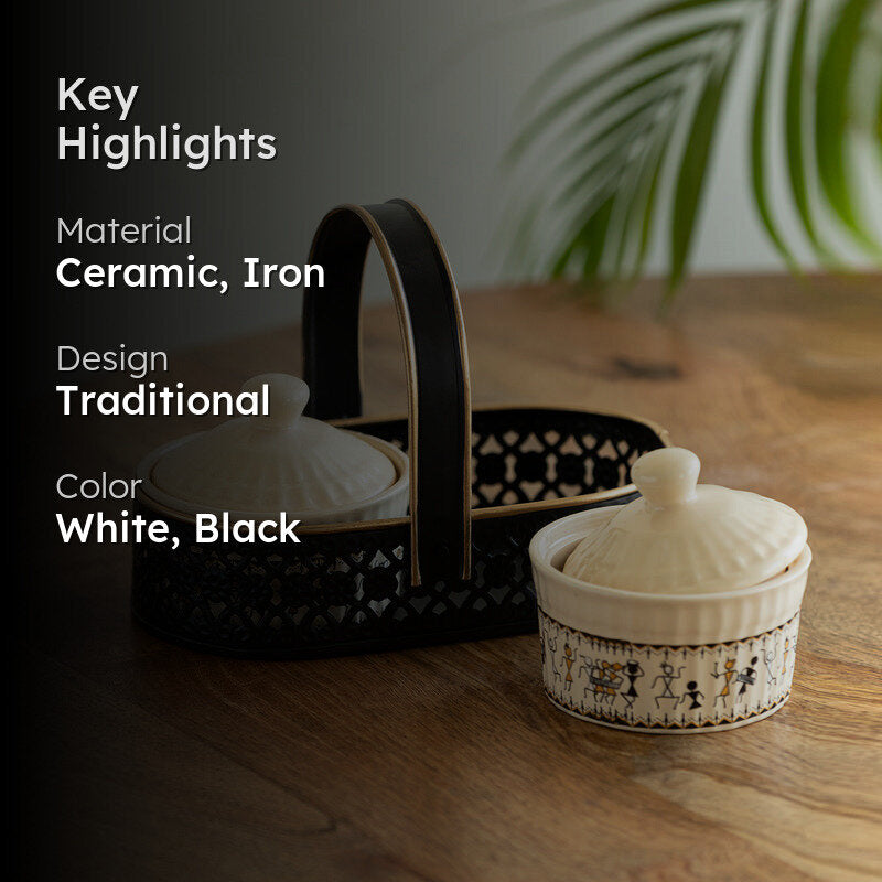 Wise Warli Handcrafted Condiment Jar (160 Ml) - Three Piece Set media 2