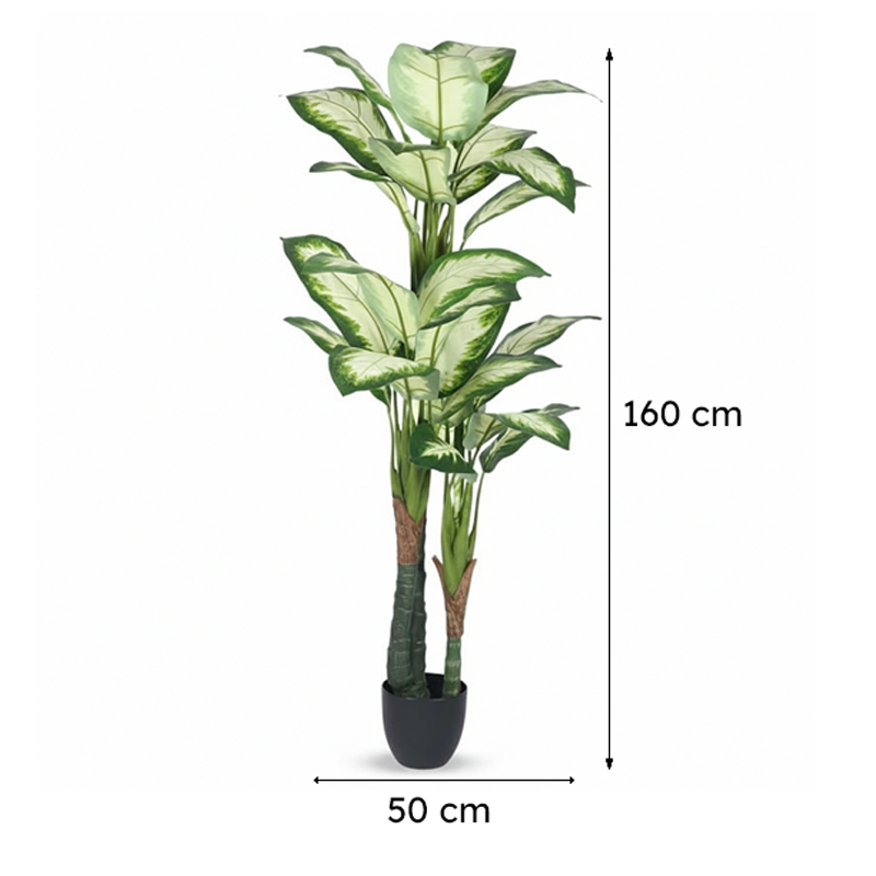 Faux Lush Variegated Dieffenbachia Plant With Black Plastic Pot - 5.2 Feet media 7