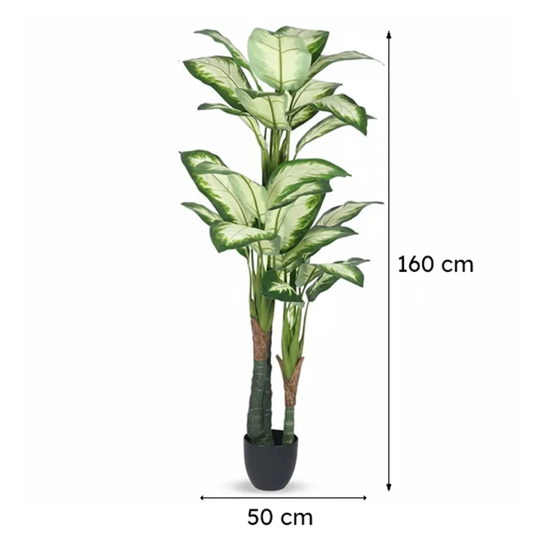 Faux Lush Variegated Dieffenbachia Plant With Black Plastic Pot - 5.2 Feet media 7