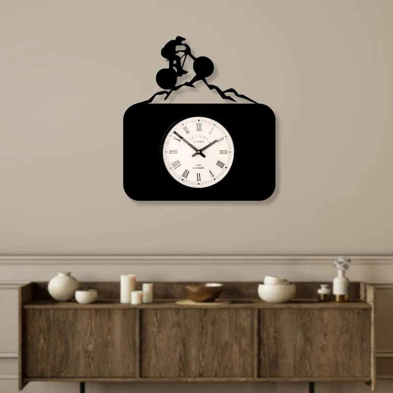 Biker Steel Analog Wall Clock - Black media 3