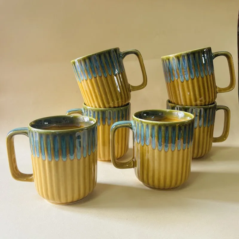 Ceramic Coffee Mug (Mustard,300 mL Each) - Set Of Six media 3