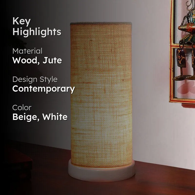 Esto Tower Wooden Table Lamp With Jute Shade - Beige,White media 2