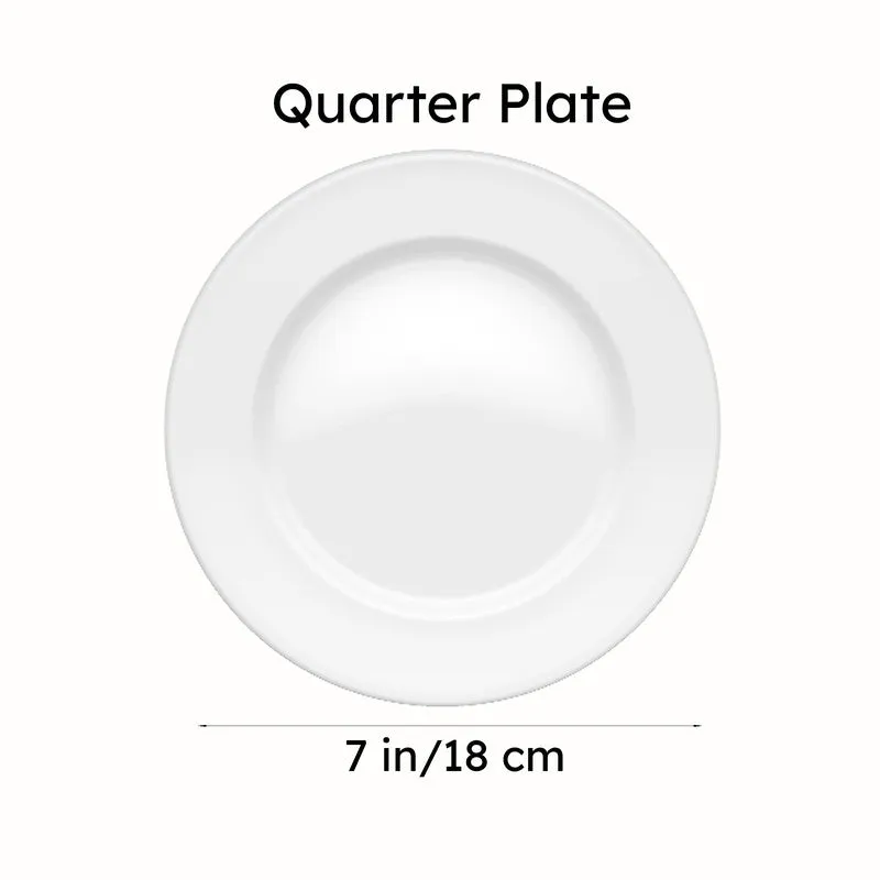 White quarter plate shown from above with text overlay