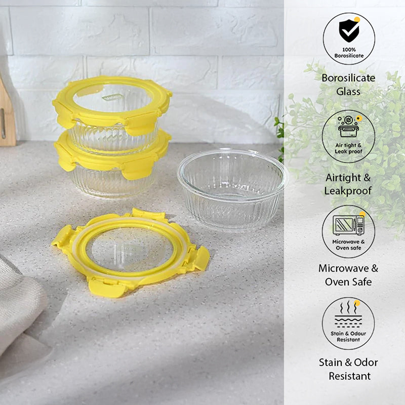 Iva Yellow Glass Lunch Box (620 ML) - Set Of Three media 3