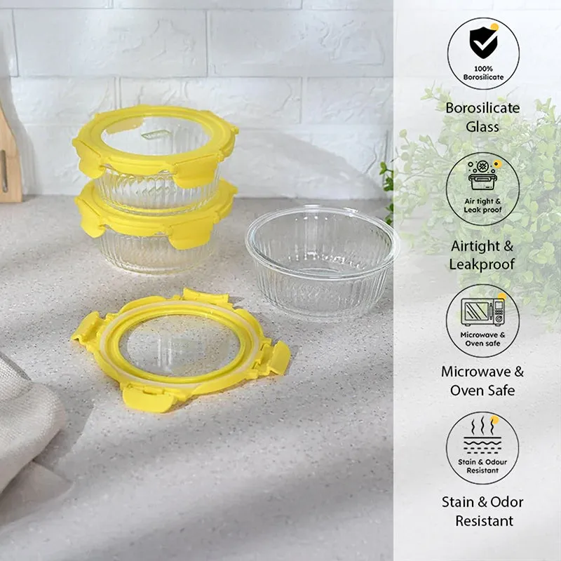 Iva Yellow Glass Lunch Box (620 ML) - Set Of Three media 3