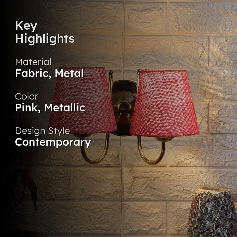 Veda Duo Conical Fabric & Metal Wall Lamp - Pink media 2