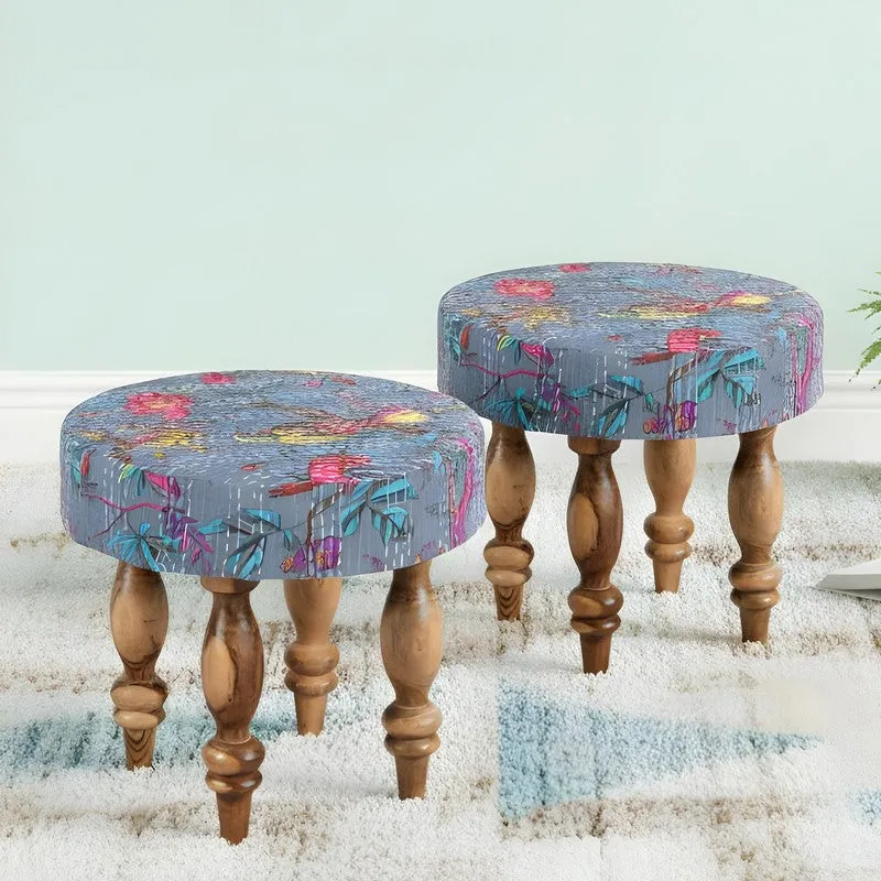 Qexon Sheesham Wooden Stools (Grey) - Set Of Two media 3