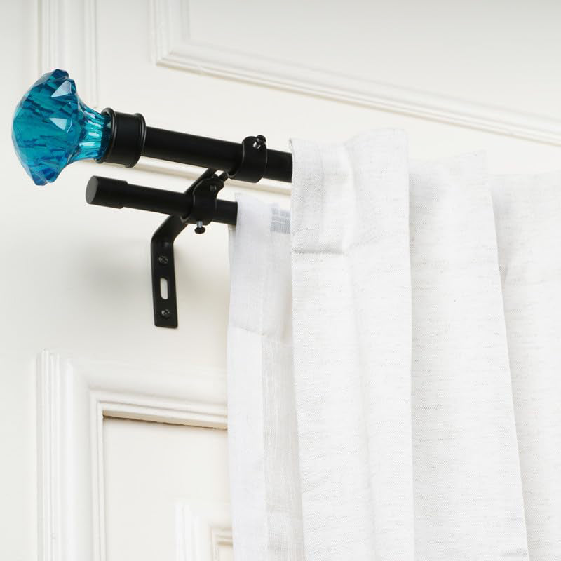 Etherea Duo Extendable 1" Double Curtain Rods With Urn Finial & Brackets (Blue) media 3