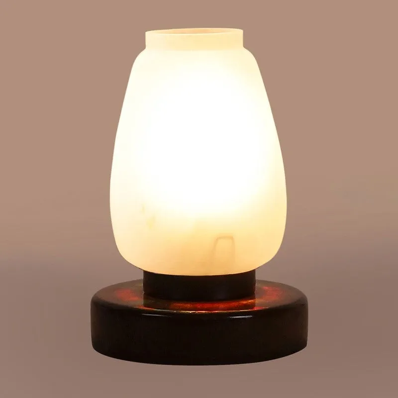 Glowflare Glass Table Lamp With Wooden Base - White & Brown media 7