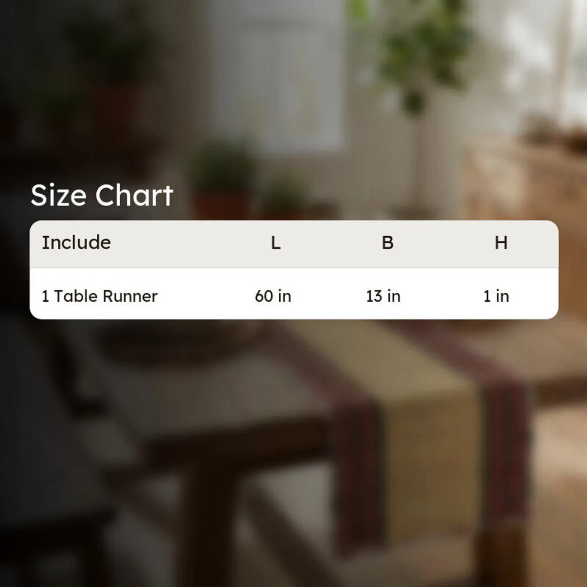 Table runner shown in a product measurement graphic