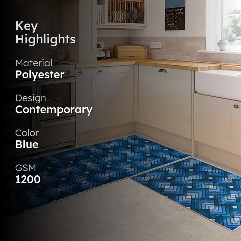 ContourLines Polyester Kitchen Floor Mats (Blue) - Set of Two media 2