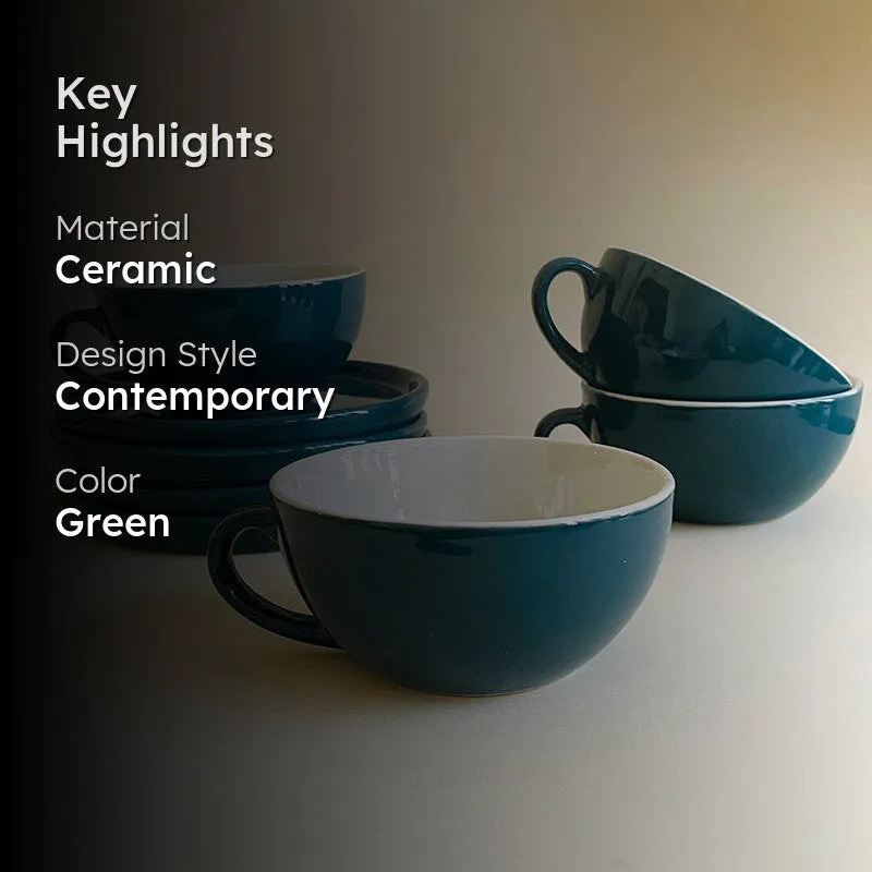 Elegant Green Ceramic Cup & Saucer (320 mL) - Eight Piece Set media 2