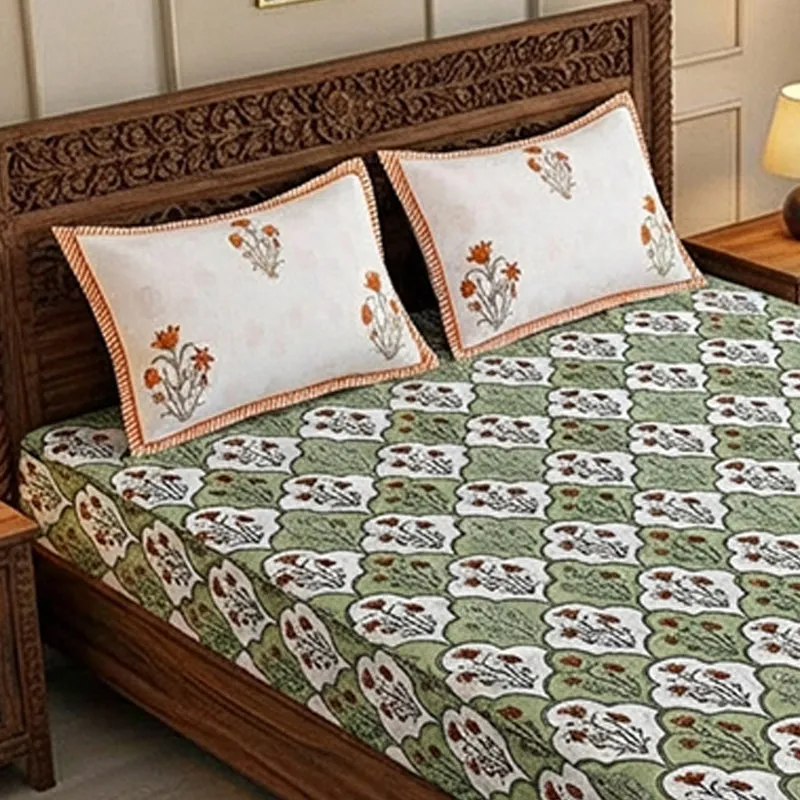 Rupa Cotton Bedsheet (Olive, Red) - 180 TC media 3